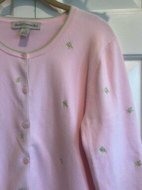 Light Pink🩷🐸Cardigan with Green Frog Embroidery- & 3/4 sleeves